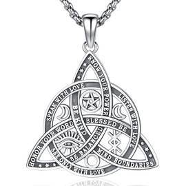Women's Necklace 925 Sterling Silver Triple Moon Goddess Necklace/Celtic Knot Chain/Eagle Pendant Wiccan Amulet Jewellery Gifts for Women, Sterling Silver, No Gemstone