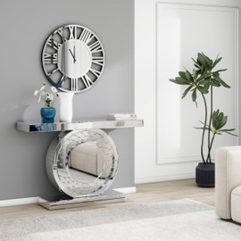 SHYFOY 31.5" Large Modern Wall Clock, Acrylic Mirror Finish with Roman Numerals, Decorative Oversize Clock for Living Room, Mirrored Wall Clocks for Wall Decor