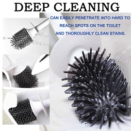 JONMON Toilet Brush and Holders Set - 2 in 1 Bath Toilet Brush and Bowl with Quickly Drying Wall Mounted or Floor Holder for for Household Bathroom Cleaning