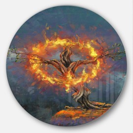 Designart God in The Burning Bush Landscape Metal Artwork-Disc of 38 inch, 38x38-Disc, Yellow/Blue
