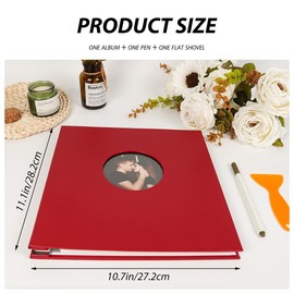 RECUTMS Photo Album Self Adhesive with Round Window 4x6 5x7 6x8 8x10 Magnetic Scrapbook with 40 Pages Leather Cover DIY Photo Album with Metallic Pen and Scraping Plate (Red)