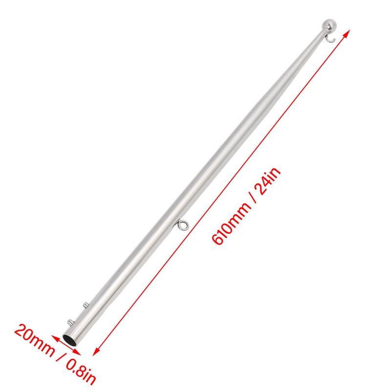 Boat Flag Pole 610mm Length Stable 316 Stainless Steel Rail