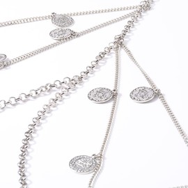 TseenYi Boho Layered Leg Chain Coin Thigh Chains Layered Chain Leg Chain Fashion Summer Beach Jewellery for Women and Girls (Silver, Pack of 2)