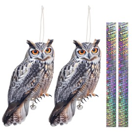 kungfu Mall 2PCS Garden Owl to Keep Pigeons Away Flat Paper Fake Owl to Scare Pigeon Away from Balcony Hanging Plastic Owl Scare Woodpecker Devices with Reflective Tape for Outdoor Patio Roof Yard