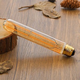 Dimmable T10 Long Light Bulb,E26 Base Amber Vintage Edison Bulb,Warm 2200K,Tubular Filament Bulb for Rustic Pendant,Industrial Wall sconces Bulbs,7.3in(185mm),4-Pack