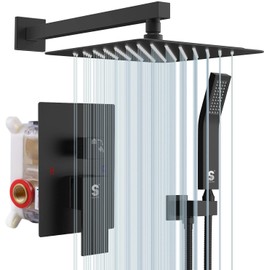SR SUN RISE Matte Black Shower Faucet System Set 8" Rainfall Head w/Mixer Valve