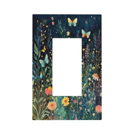 Decorative Outlet Covers Boho Vintage Floral Flower Butterfly 1 Gang Single Rocker Light Switch Cover Plate Wall Plates GFCI Faceplate for Bedroom Home Decor