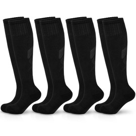 Hryrbay 4 Pairs Kids Cotton Soccer Socks Cushion Striped Baseball Uniform Boys Sock Toddler Girls Knee High Socks (Solid Black,3-6 Years)