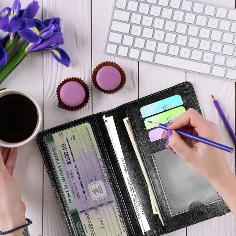 AIRWEE Slim Checkbook Cover for Women, RFID Blocking PU Leather