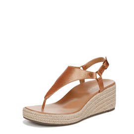 Vionic Women's Solano Kirra Wedge Toe Post Comfortable Wedge Heels- Supportive Wedges Comfort Shoes Argan Brown Leather 9.5 Wide