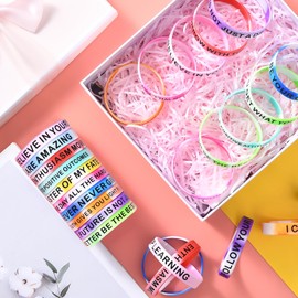 CYCLUSIVE 60 Pieces Motivational Quote Silicone Wristbands Colored Inspirational Rubber Bracelets Stretch Unisex Wristbands for Men Women Teens 20 Styles (Swirl colors)