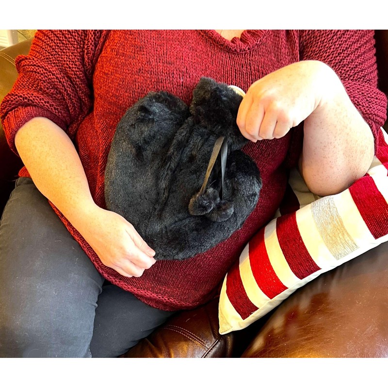 Heart Shaped Hot Water Bottle & Plush Cover 800ml Black