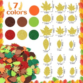Fall Leaf Foam Sticker, JULBEAR 300Pcs Autumn Thanksgiving Glitter Maple Leaves Self Adhesive Foam Stickers for Kids Thanksgiving Party Favors DIY Crafts Thanksgiving Decorations
