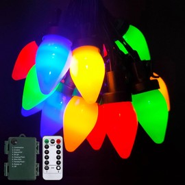 Agaphoton C7 LED Battery Powered Christmas Lights, 27.5FT Vintage Christmas String Lights with 50 Multicolor LED Bulbs, Battery Powered/Remote Control / 8 Lighting Modes/Used for Christmas Decor
