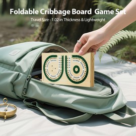 Cribbage Board Game Set, 3-Track Premium Wooden Cribbage Board with Magnetic Lock & Large Storage, 9 Metal Pegs, 2 Decks of Playing Cards - Classic Board Games for Adults Family (Instruction Include)