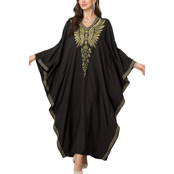 YouKD Embroidered Floral Loose Kaftan Boho Beach Bikini Cover Up
