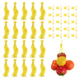 sourcing map 50pcs Egg Hatching Bags, 16 Inch Mesh Nylon Netting Reusable Produce Mesh Bags with Loop-Style Closures Strong Stretchable Plastic Seafood Boil for Fruits Vegetables, Yellow