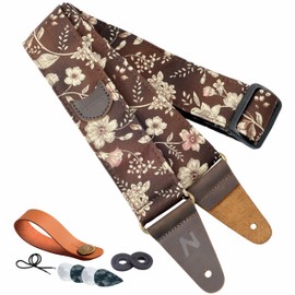 Nefelibata Guitar Strap with Pick Pocket, Head Cowhide Leather Ends Guitar Straps for Bass, Electric & Acoustic Guitar, Come with Free Strap Button, 1 Pair Strap Locks and 4 Guitar Picks