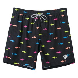 SURF CUZ Mens Swim Trunks 7" Swimming Trunks with Mesh Liner Quick Dry Swim Shorts for Men Swimwear Bathing Suits Pockets,Colorful Sharks,M