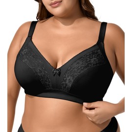 Minimizer Bras for Women Full Coverage No Underwire Plus Size T-Shirt Unlined Bra with Supportive and Lift Wide Strap for Heavy Breast Black 100E