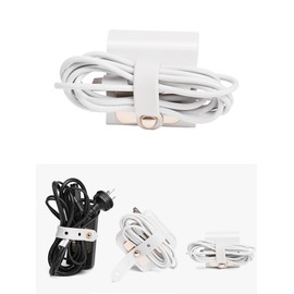 Earphone Cable Wrap Organizer Wired Ear Bud Case, Adjustable Cord Organizer Silicone Earbuds Holder Earphones Straps with Metel Buckle Cord Manager Cable Winder (White, Small)