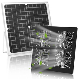 25W Solar Powered Fan Kit for Chicken Coop, Solar 4 Fans for Home, Outside, Solar Exhaust Fans Solar Window Fan for Attic, Shed, Barn, Chicken Coop, Dog House