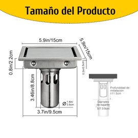 Vilike coladera para regadera,150 * 150MM Drenaje de Piso Cuadrado,Acero Inoxidable,coladera antiolores y Anti-Insectos,for Cocina,baño,sótano Ducha Suelo,garajes, Piscinas（Plata-L）