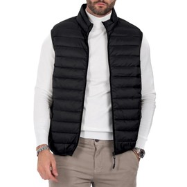 Cityork Men's Puffer Vest Outerwear Winter Warm Sleeveless Jacket Zipper Quilted Puffy Vests with Pockets Black 2XL