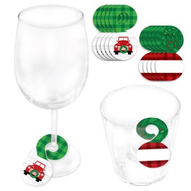 Big Dot of Happiness Merry Little Christmas Tree - Red Truck Christmas Party Paper Beverage Markers for Glasses - Drink Tags - Set of 24