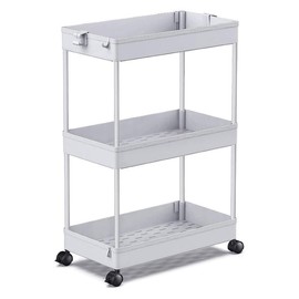 SPACEKEEPER Home Storage,  Rolling storage cart 3 floors, suitable for bathroom, laundry, kitchen, living room, office and many other scenarios - Color: Gray