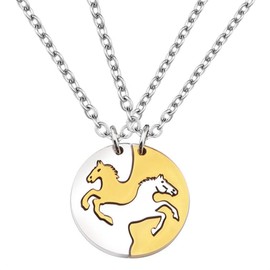 Kumshunie - Collar con colgante de caballo de acero inoxidable para 2 dijes para regalo para amantes de los caballos, Metal, Circonia cúbica