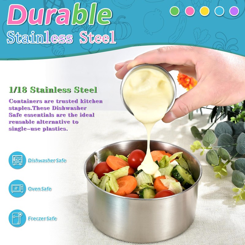 UPTRUST 304 Stainless Steel Containers with Lids, 5-Pack Stackable Snack