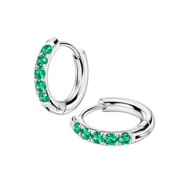Silver Earrings with May Birthstone Green Cubic Zirconia Small Hoops Stainless Steel Huggie Earrings Stainless Steel Huggie Hoop Earrings for Women Huggie Earrings 10mm Month of Birth Stone Earrings