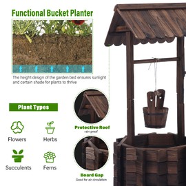 Notume Garden Wooden Decor Rustic Wishing Well Planter Outdoor Home Décor for Patio, Upgrade Wishing Well Garden, Yard Hanging Bucket Patio Lawn Backyard Home Decor