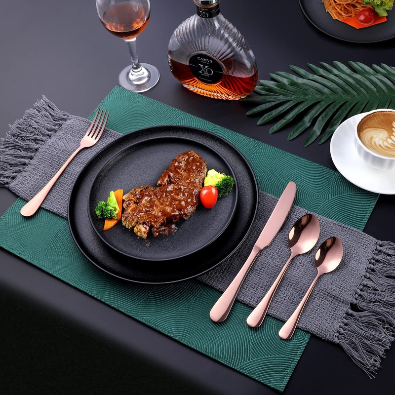 Copper/Rose Gold Silverware Set, OGORI 24-Piece Stainless Steel Flatware Set,