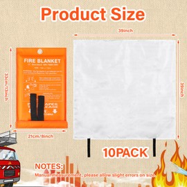 Macarrie 10 Pack 39” x 39” Fire Blanket Emergency for Home Kitchen Safety Suppression Blanket Fiberglass Fireproof Survival for Car Office (Orange)