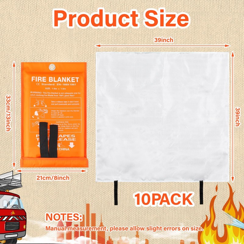 Macarrie 10 Pack 39” x 39” Fire Blanket Emergency for