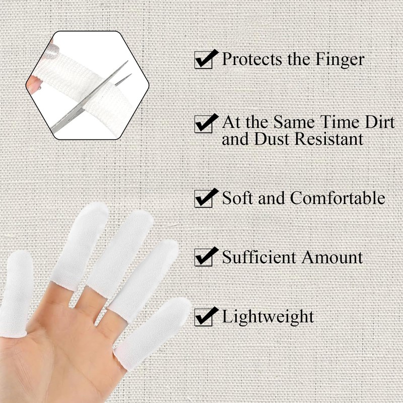 100Pcs Cotton Finger Cots,Finger Bandages Tubular,Thumb Protector,Finger Covers for Flexible