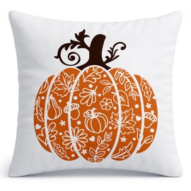 Ymzkpoa Fall Pumpkin Pillow Cover – 18x18 Decorative Autumn Throw Pillow with Floral Pumpkin, Orange Pumpkin for Living Room, Bedroom, Fall Home Decor, Thanksgiving