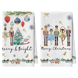 Artoid Mode Christmas Baubles Nutcracker Tree Christmas Kitchen Towels Tea Towels 42 x 65 cm Microfibre Absorbent Towels Kitchen Decoration Set of 2