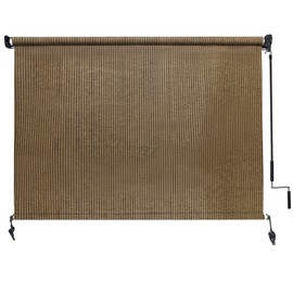 Amagenix Outdoor Roller Shade 8'(W) X 6'(H), Exterior Cordless Patio Shades Roll Up Outdoor Blinds with 90% UV Protection, Two-Section Poles with One-Piece Fabric, Coffee Brown