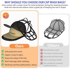 LONGD Baseball Cap Washer Cage - Sturdy Frame Laundry Protector for Adult/Kids Hats, Machine Safe Cleaner (1-Pack)