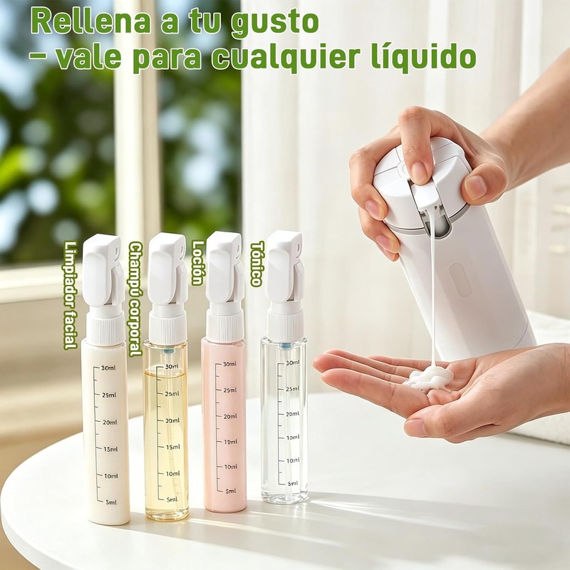 Dispensador de Viaje 4 en 1, Set de 4 Frascos