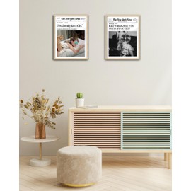 EcoHest Small Trendy Newspaper Audrey Hepburn Magazine Framed Wall Art, 8x10 in OAK Wood I‘m Literally Just a Girl Canvas Wall Art Home Decor, Beige Retro Set of 1 For Bedroom Living Room