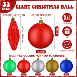 Jetec 10 Pcs 47 Inch Giant PVC Inflatable Christmas Ball Inflatable Ornaments Balls Large Xmas Balls Outdoor Christmas Decorations for Holiday Yard Lawn Porch Blow Up Decor, Multicolor(Handle)
