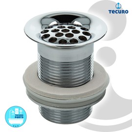 tecuro Shaft Valve, Drain Fitting with Hole Inlet, Connection 1 1/4 Inch, without Overflow, Chrome-Plated Brass - for Washbasins