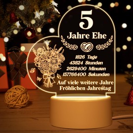 Vetbuosa 5th Wedding Anniversary Wooden Wedding Gift - Acrylic Night Lamp, 5 Years Anniversary Decoration, Gifts for 5th Wedding Anniversary, 5th Wedding Anniversary Gifts for Wife Women Men Couples Husband