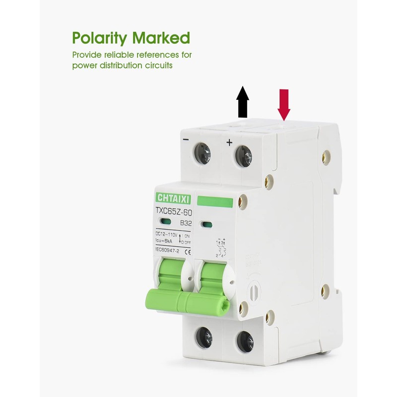12V-110V DC Miniature Circuit Breaker, 32 Amp 2 Pole Battery