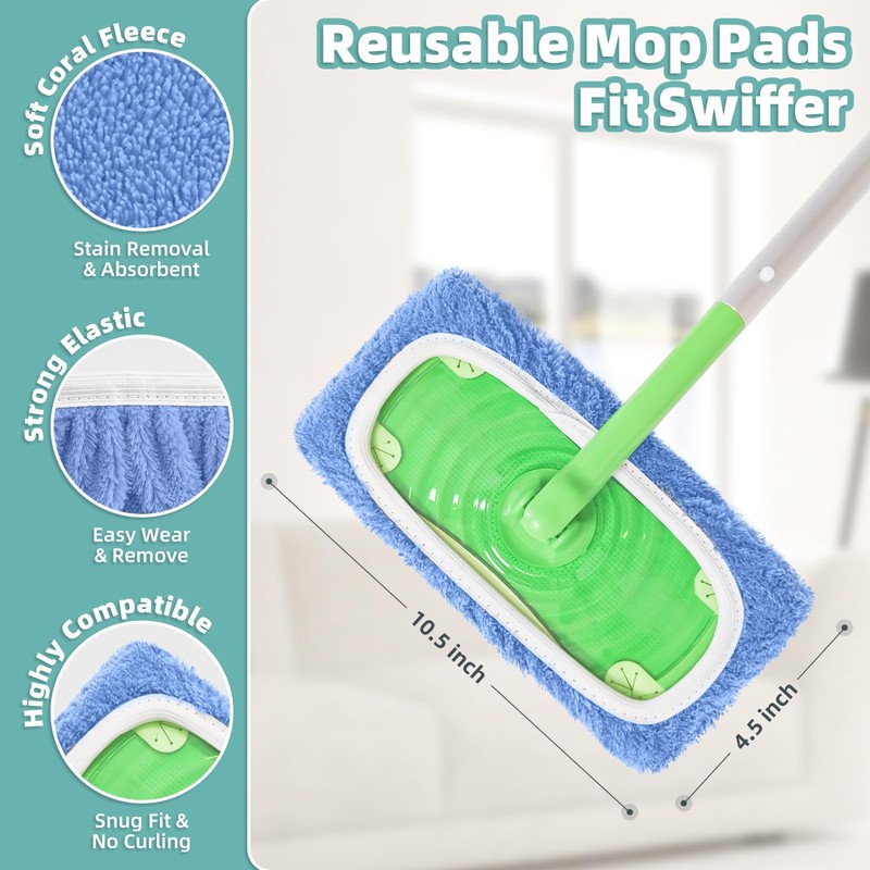 Reusable Mop Pads Compatible with Swiffer Sweeper Mop, Microfiber Dry