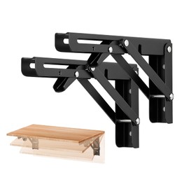 Ravinte 2 Pack 8 Inch Folding Shelf Brackets – Matte Black, Heavy Duty Collapsible Brackets for Tables and Benches – Space-Saving Design